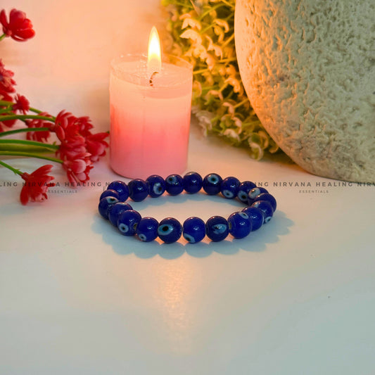BLUE EVIL EYE ROUND BEADED BRACELET (Protection, Peace And Positivity) image 1