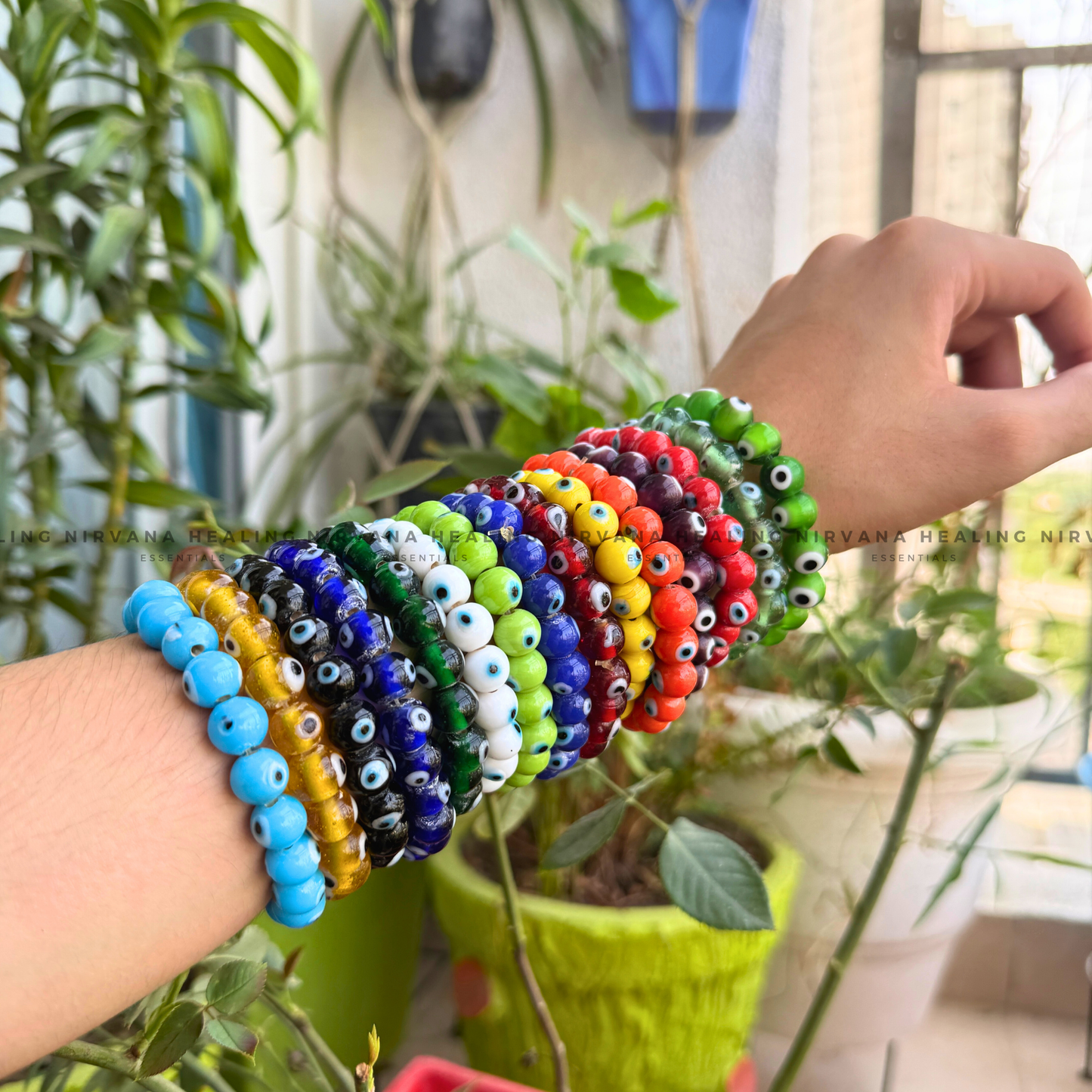 GREEN EVIL EYE ROUND BEADED BRACELET (Healing, Growth And Protection) image 5