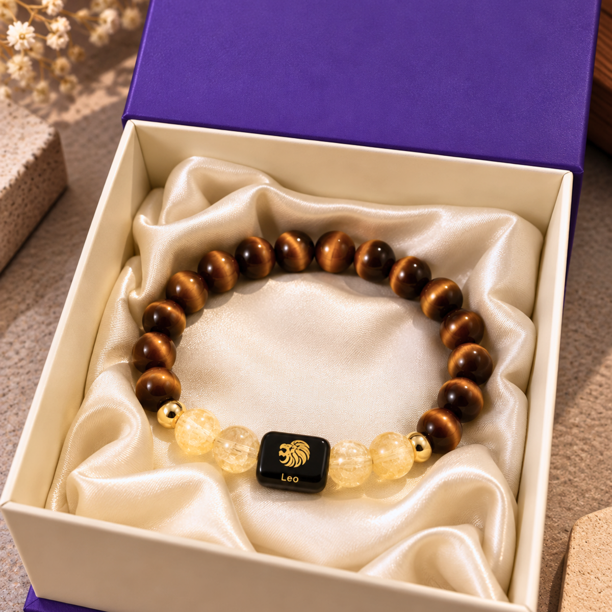 Leo Zodiac Crystal Bracelet - Tiger's Eye and Citrine