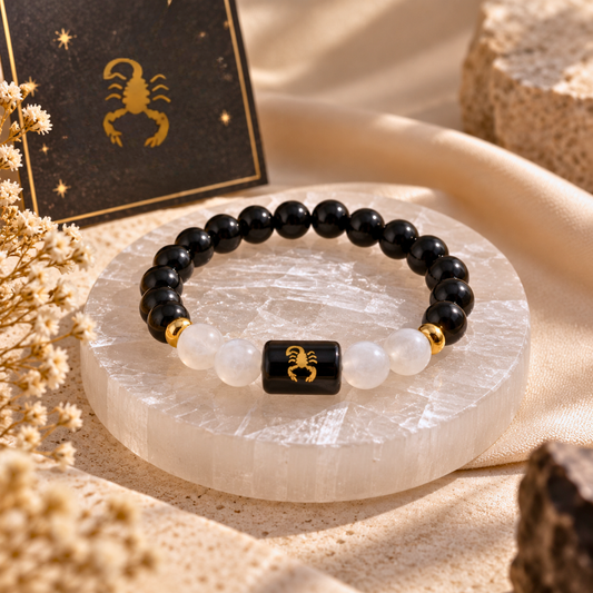 Scorpio Zodiac Crystal Bracelet - Obsidian and Moonstone