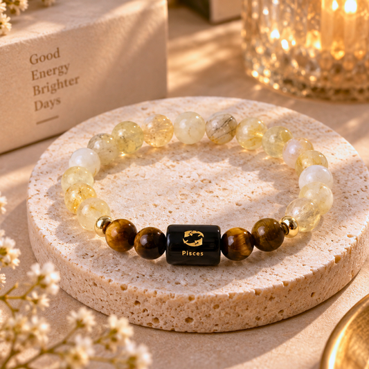Pisces Zodiac Crystal Bracelet - Citrine and Tiger's Eye
