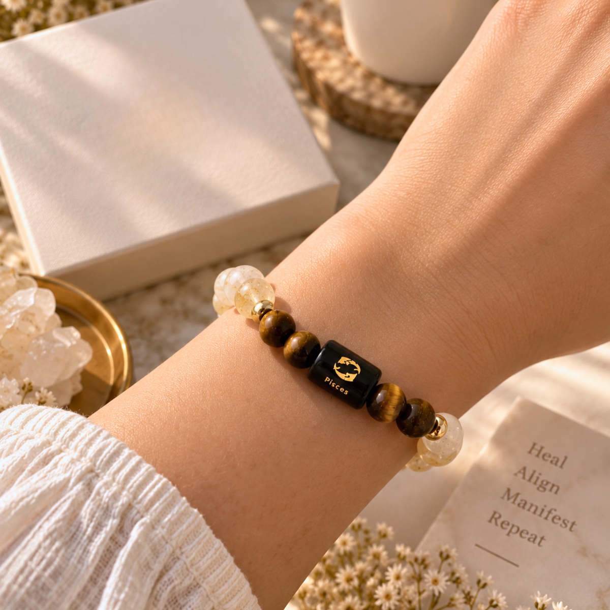 Pisces Zodiac Crystal Bracelet - Citrine and Tiger's Eye