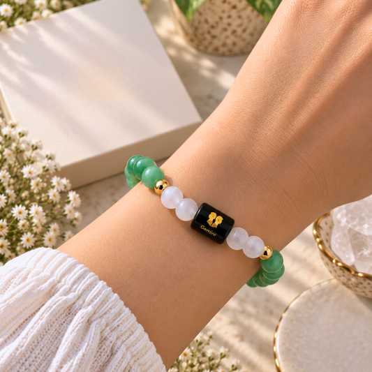Gemini Zodiac Crystal Bracelet - Aventurine and Selenite