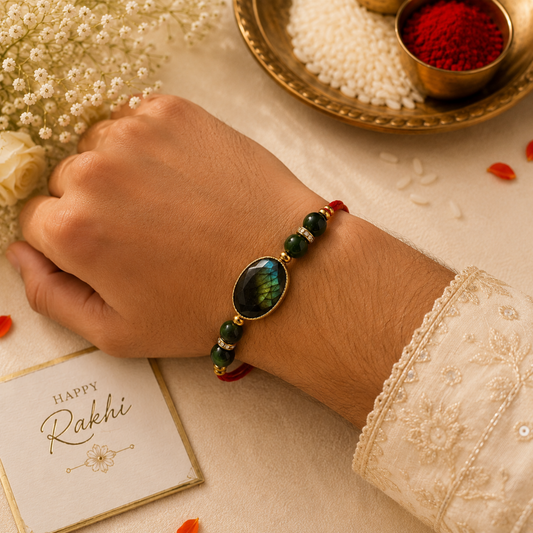 Labradorite Green Jade Rakhi
