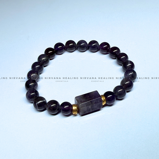 AMETHYST WITH DESIGN ROUND BEADED BRACELET (Meditation, Stress Reduction, Intuition and Manifestation) image 1