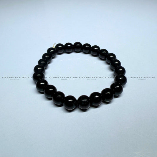 BLACK OBSIDIAN ROUND BEADED BRACELET
(Protection ,Truth,Deep And Healing). image 1