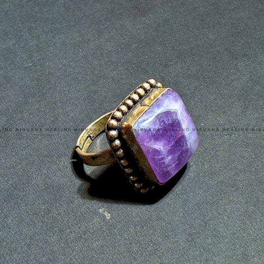 AMETHYST SQUARE RING (Meditation, Stress Reduction, Intuition and Manifestation) image 1