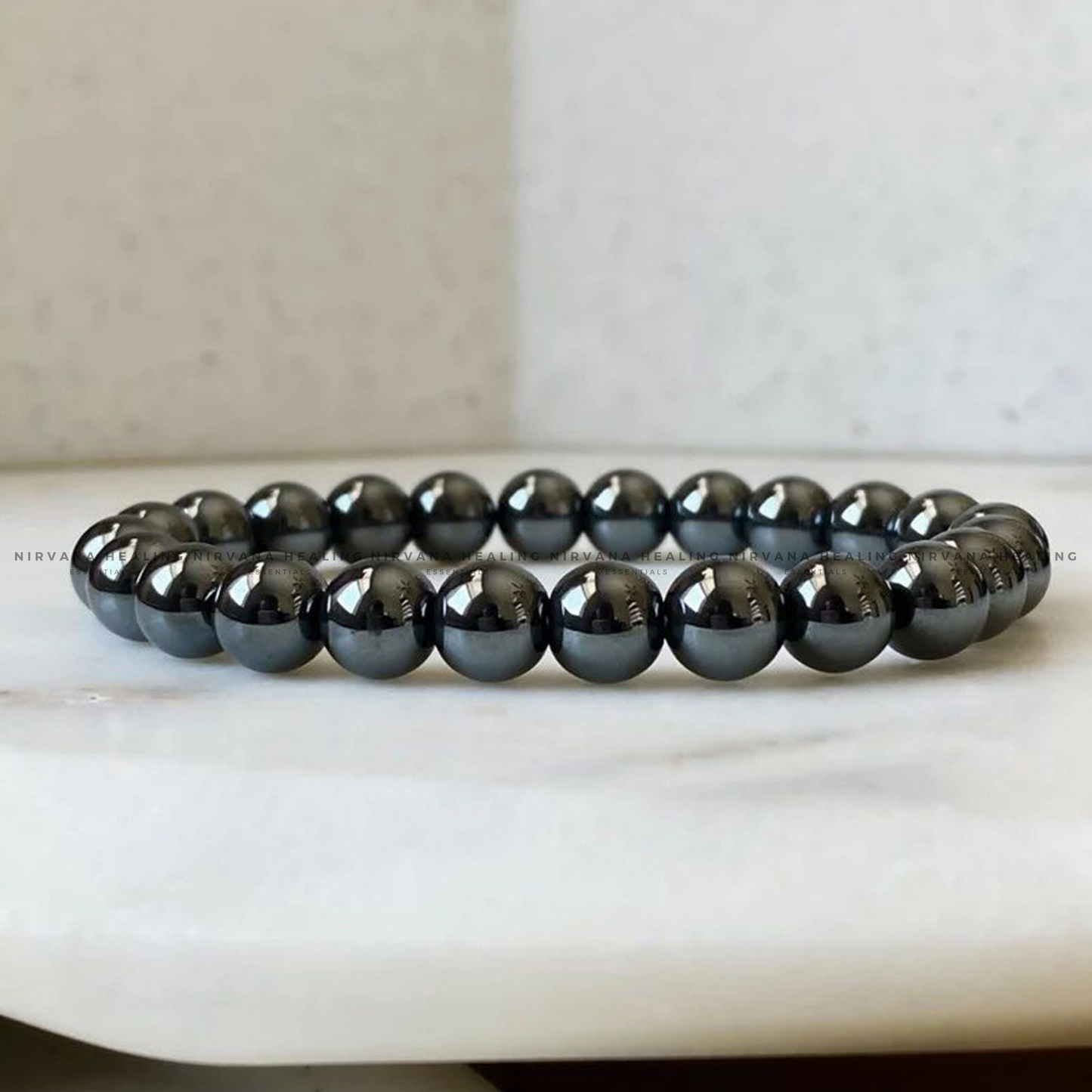 BLACK HEMATITE ROUND BEADED BRACELET (Grounding, Stability, Protection And Health) image 4