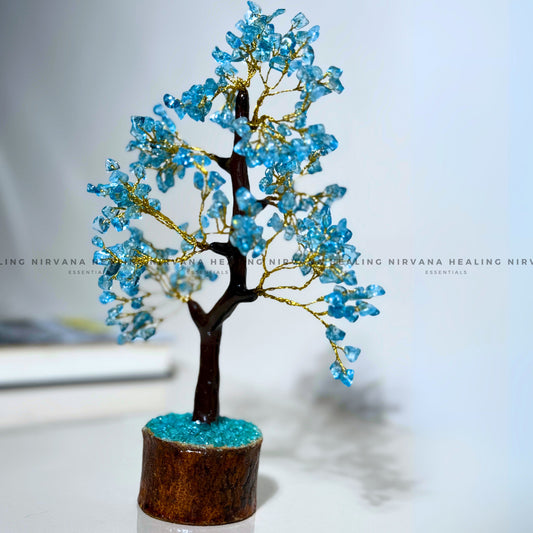 AQUAMARINE CRYSTAL TREE (BIG) Approx 300 Beads (Calm, Clarity, Courage And Emotional Healing) image 1