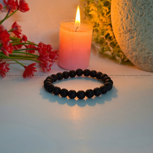 BLACK LAVA ROUND BEADED BRACELET (Grounding, Stabilizing, Rebirth And Courage) image 1