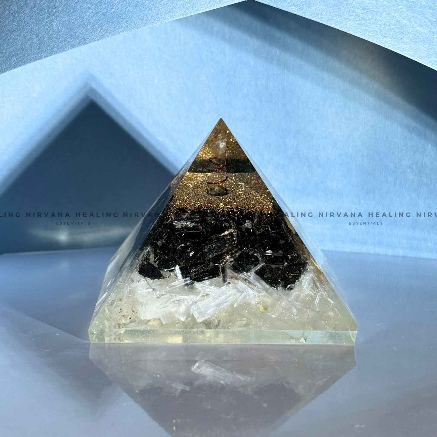 BLACK AGATE WITH CLEAR QUARTZ OM SYMBOL PYRAMID (Mental Clarity, Master Healer And Energy Amplifier).  image 2