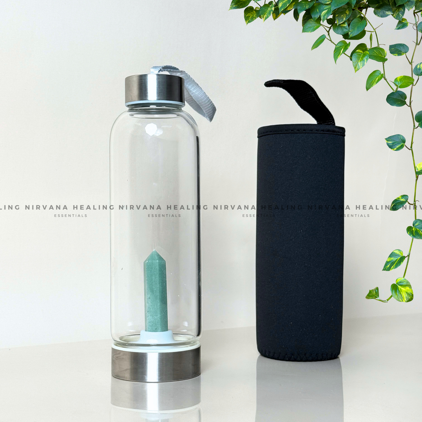 GREEN JADE INFUSED CRYSTAL ELIXIR BOTTLE (Luck, Harmony, Peace And Abundance) image 2