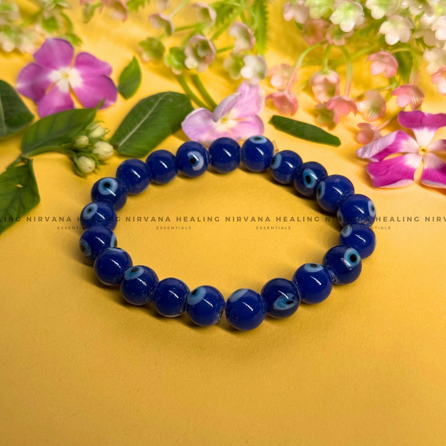 BLUE EVIL EYE ROUND BEADED BRACELET (Protection, Peace And Positivity) image 0