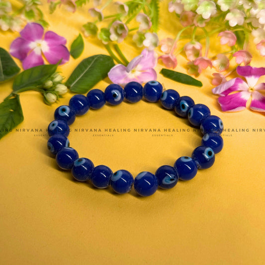 BLUE EVIL EYE ROUND BEADED BRACELET (Protection, Peace And Positivity) image 0