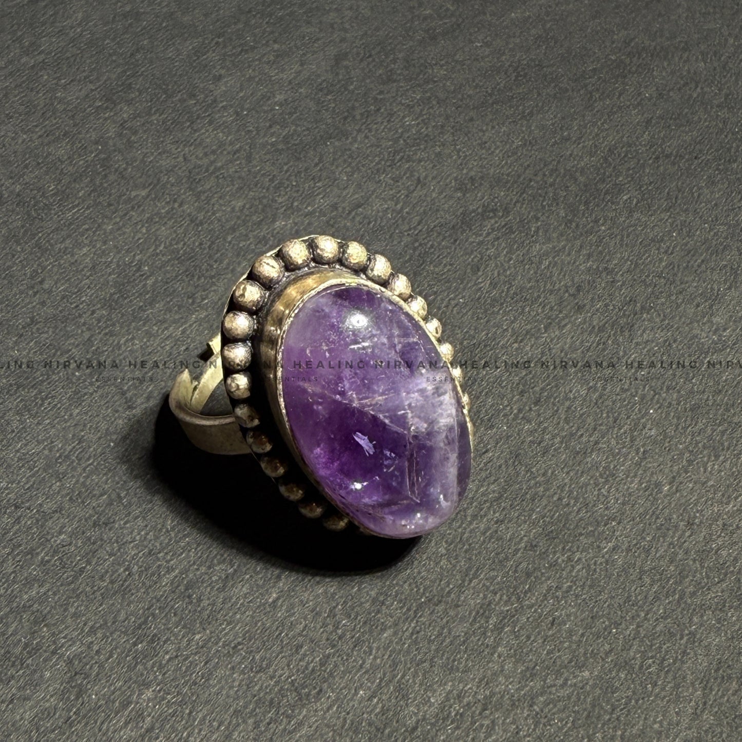 AMETHYST OVAL DESIGNER RING (Meditation, Stress Reduction, Intuition and Manifestation) image 1