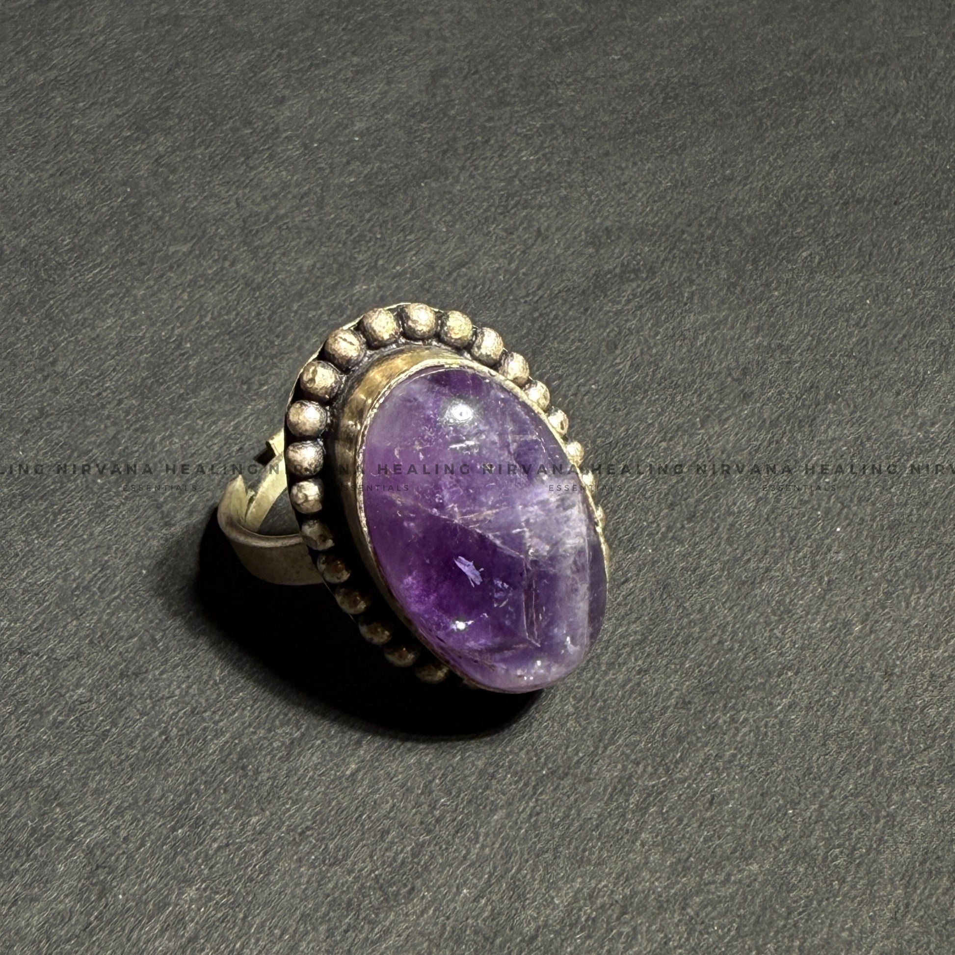AMETHYST OVAL DESIGNER RING (Meditation, Stress Reduction, Intuition and Manifestation) image 1
