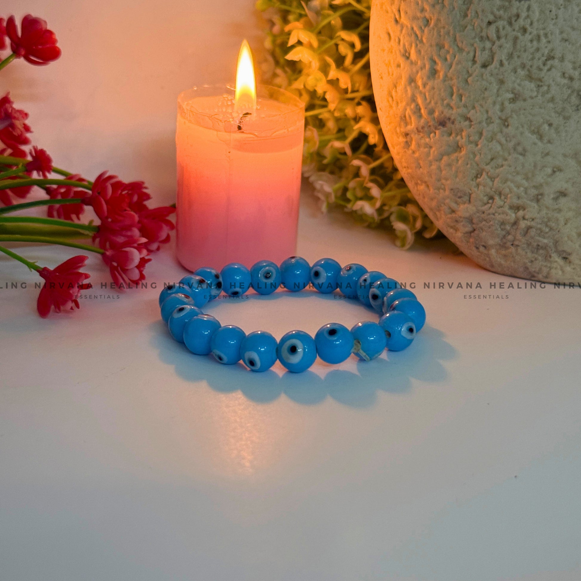 AASMANI EVIL EYE ROUND BEADED BRACELET (Calm, Protection And Spiritual Balance) image 3