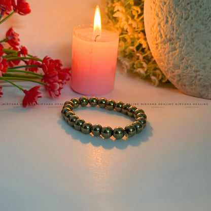 GOLDEN PYRITE ROUND BEADED BRACELET (Money Magnet, Prosperity, Fame, Abundance). image 1