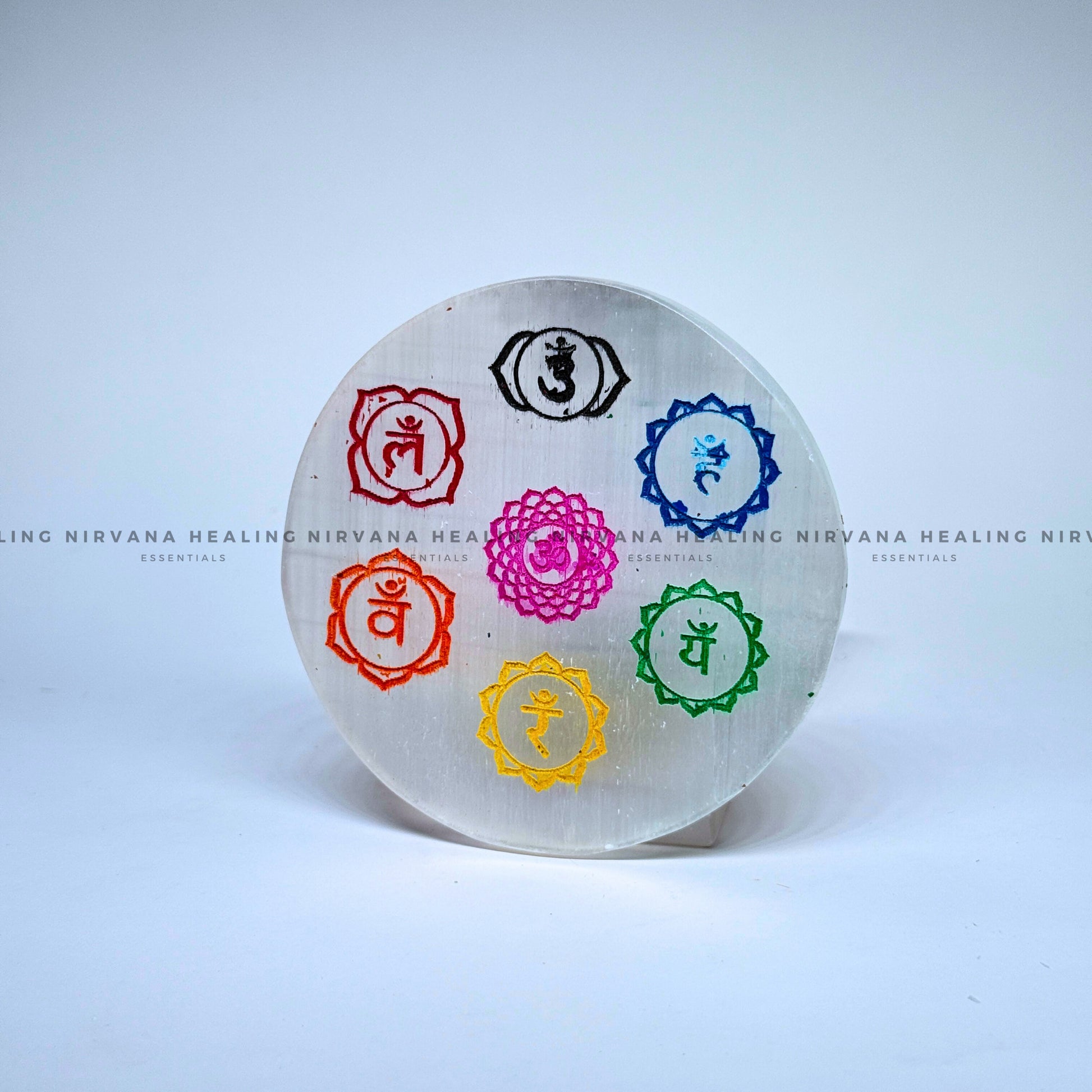 SELENITE CHAKRAS SYMBOL AND MANTRA CHARGING PLATE (Aura Cleansing ,Charging, Cleansing And Purification). image 4