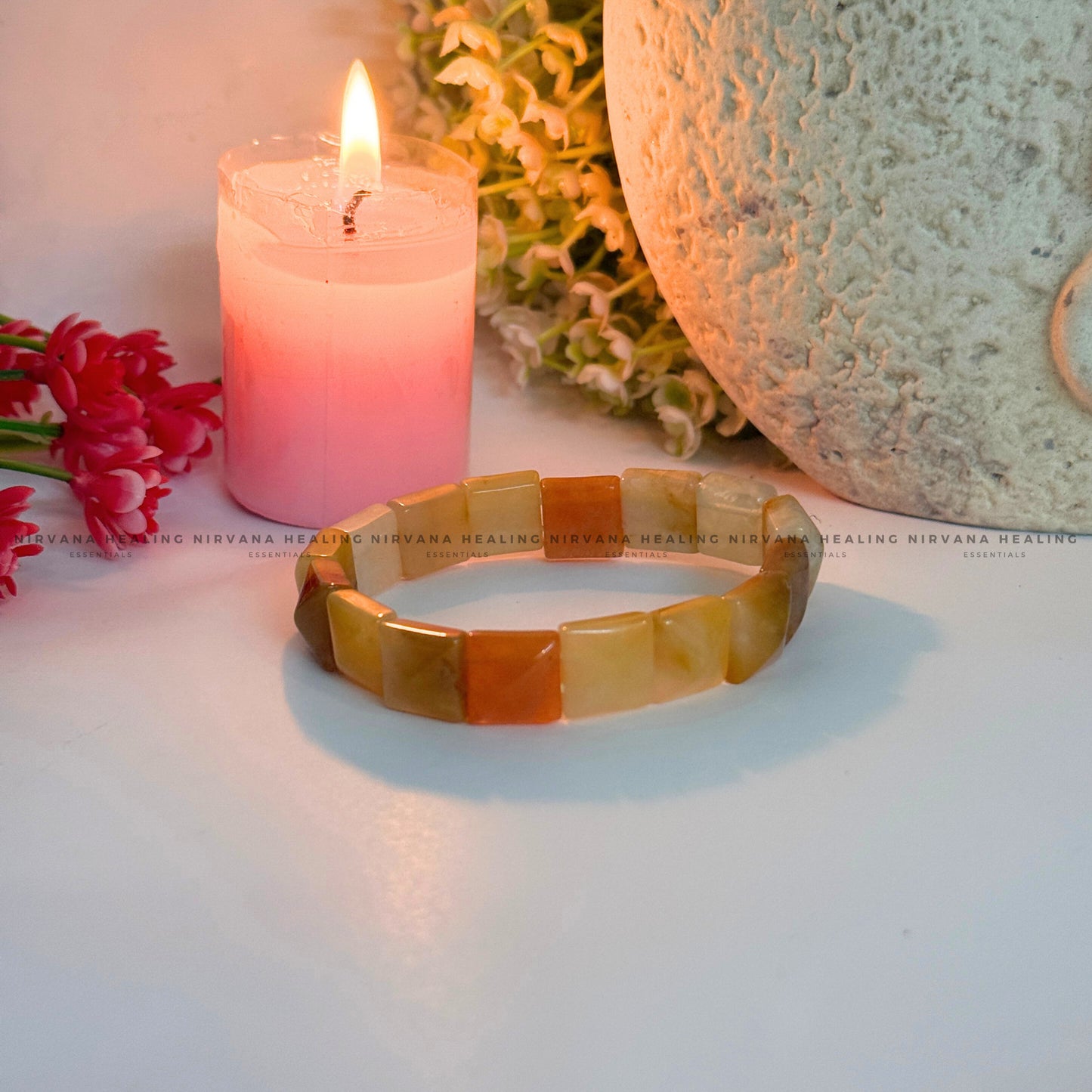 YELLOW AVENTURINE PYRAMID BEADED BRACELET (Joy, Leadership And Empowerment).  image 3