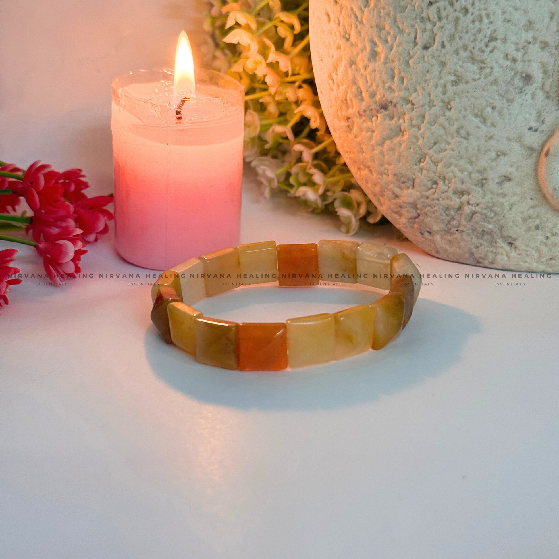 YELLOW AVENTURINE PYRAMID BEADED BRACELET (Joy, Leadership And Empowerment).  image 3