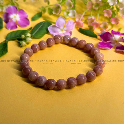 RHODONITE ROUND BEADED BRACELET (Compassion, Emotional Healing, Loving Vibration And Self Love) image 0