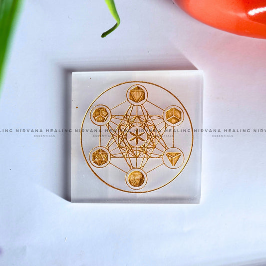 SELENITE GOLDEN METATRON CUBE CHARGING PLATE (Aura Cleansing, Charging, Cleansing And Purification). image 0