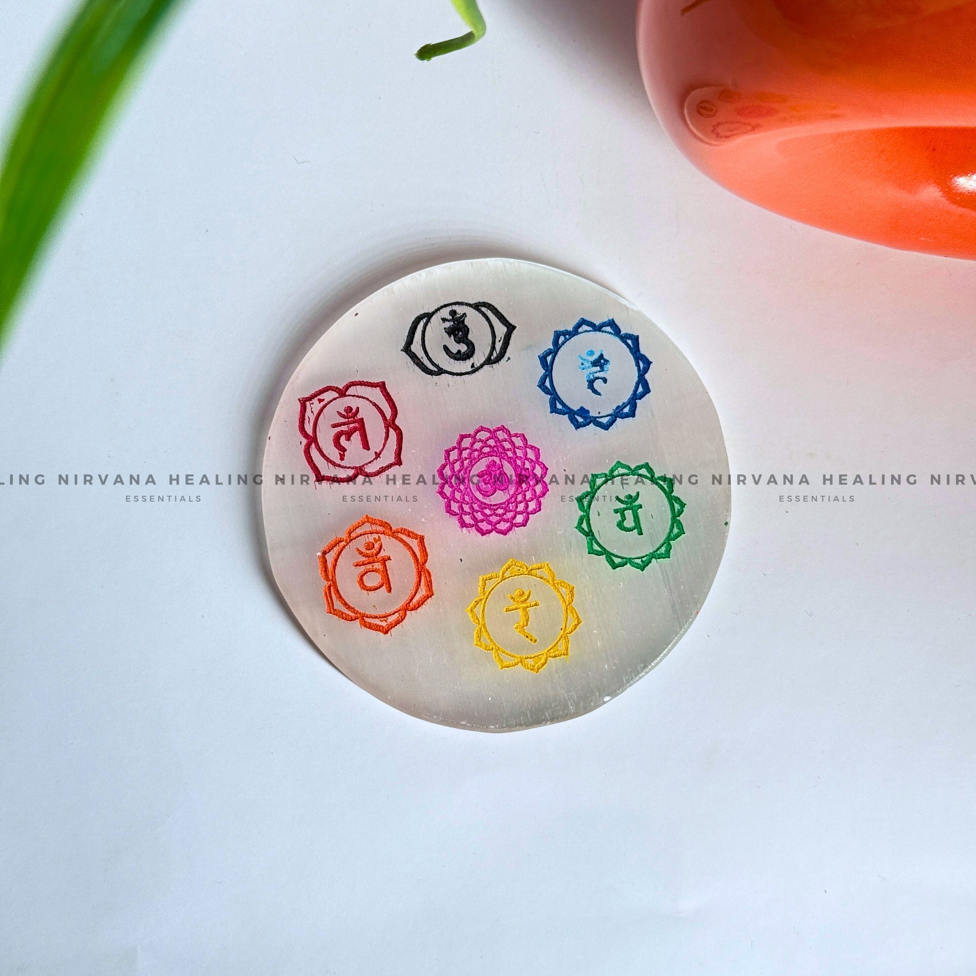 SELENITE CHAKRAS SYMBOL AND MANTRA CHARGING PLATE (Aura Cleansing ,Charging, Cleansing And Purification). image 1