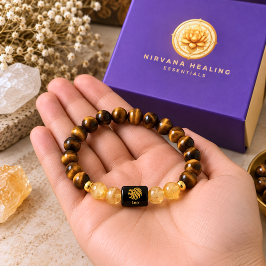 Leo Zodiac Crystal Bracelet - Tiger's Eye and Citrine