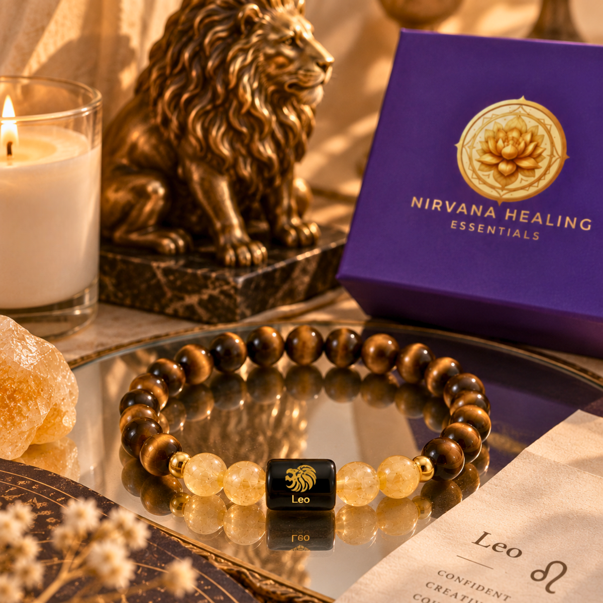 Leo Zodiac Crystal Bracelet - Tiger's Eye and Citrine