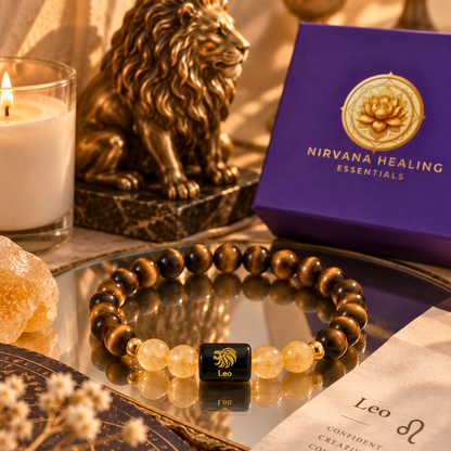 Leo Zodiac Crystal Bracelet - Tiger's Eye and Citrine