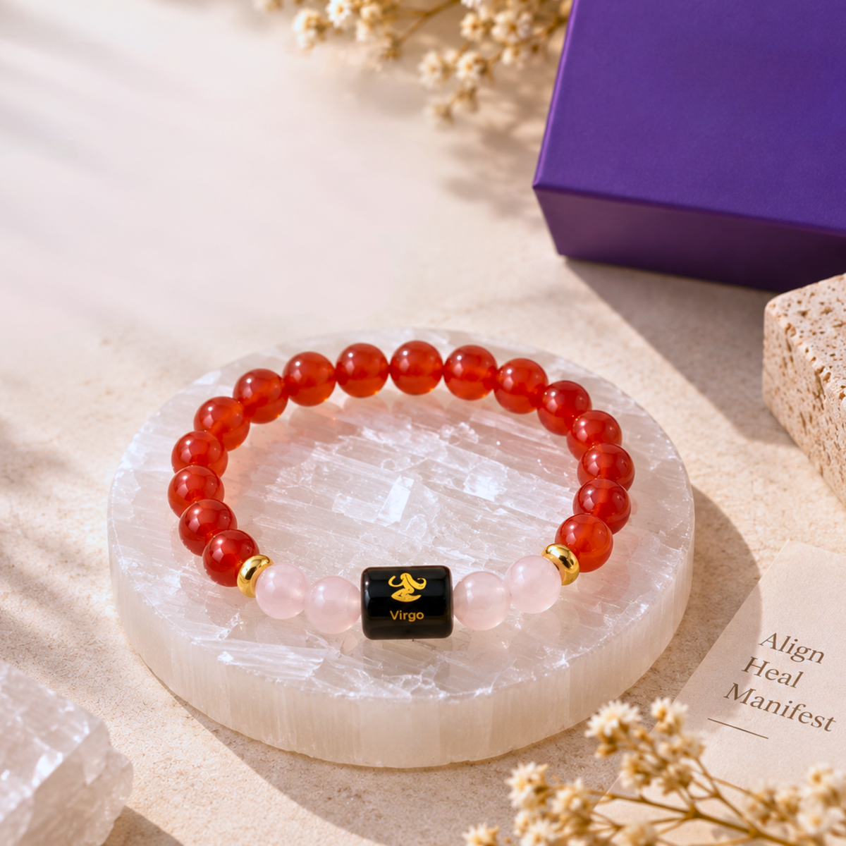 Virgo Zodiac Crystal Bracelet - Carnelian and Rose Quartz