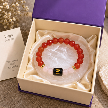 Virgo Zodiac Crystal Bracelet - Carnelian and Rose Quartz