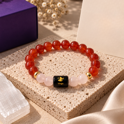 Virgo Zodiac Crystal Bracelet - Carnelian and Rose Quartz