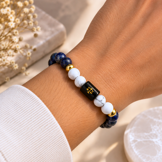 Libra Zodiac Crystal Bracelet - Lapis Lazuli and Howlite