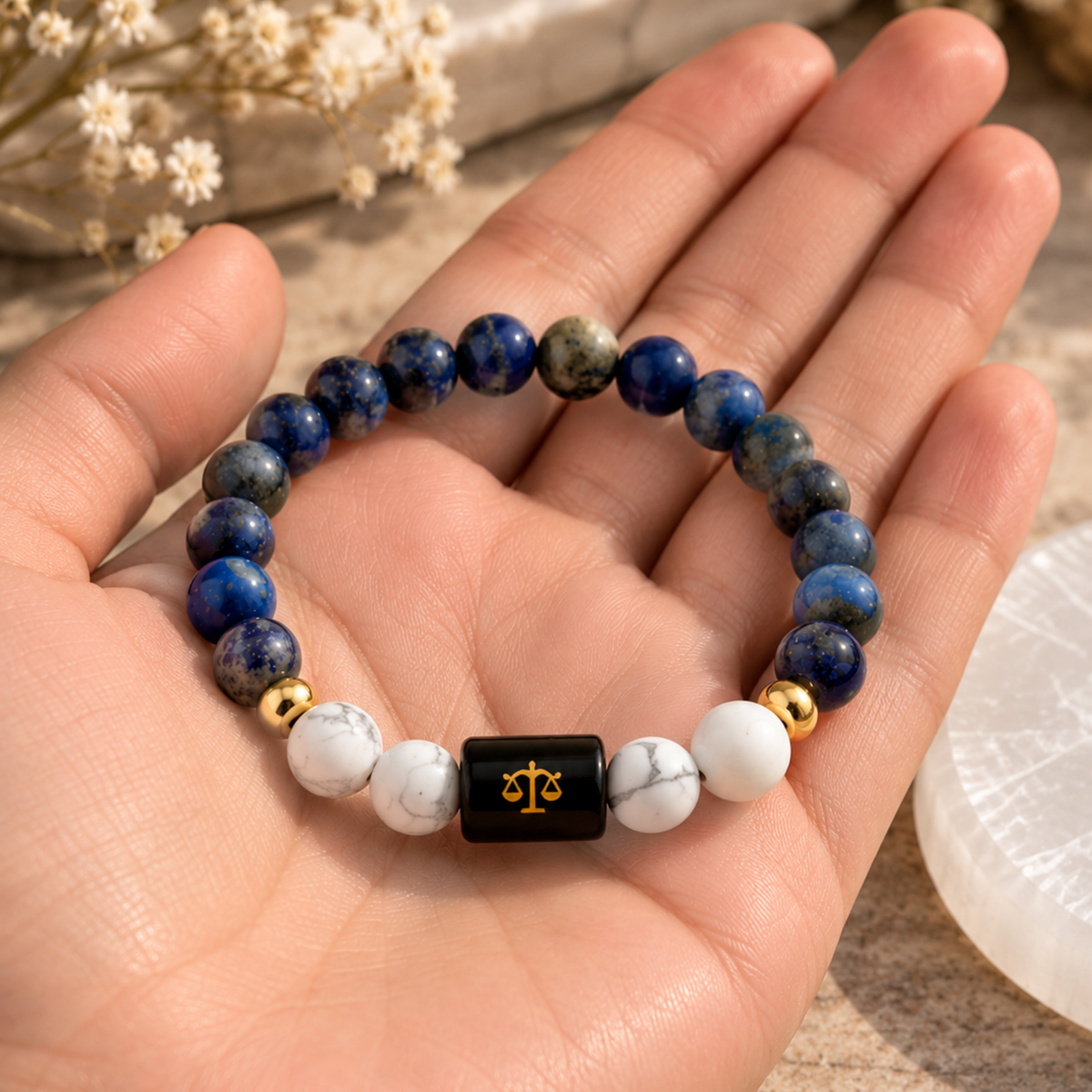 Libra Zodiac Crystal Bracelet - Sodalite and Howlite