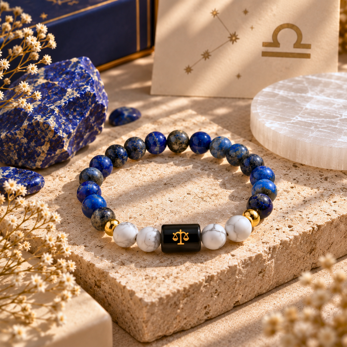 Libra Zodiac Crystal Bracelet - Sodalite and Howlite