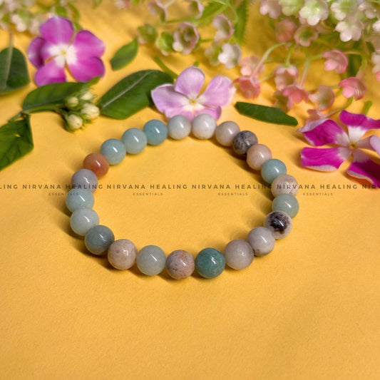 AQUAMARINE ROUND BEADED BRACELET (Calm, Clarity, Courage And Emotional Healing) image 0