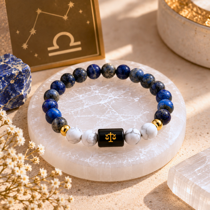 Libra Zodiac Crystal Bracelet - Sodalite and Howlite