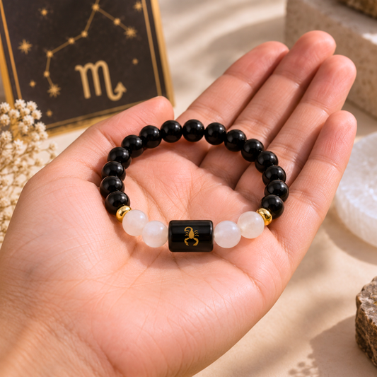 Scorpio Zodiac Crystal Bracelet - Obsidian and Moonstone