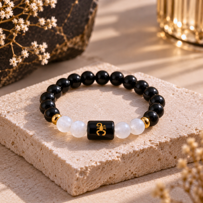 Scorpio Zodiac Crystal Bracelet - Obsidian and Moonstone