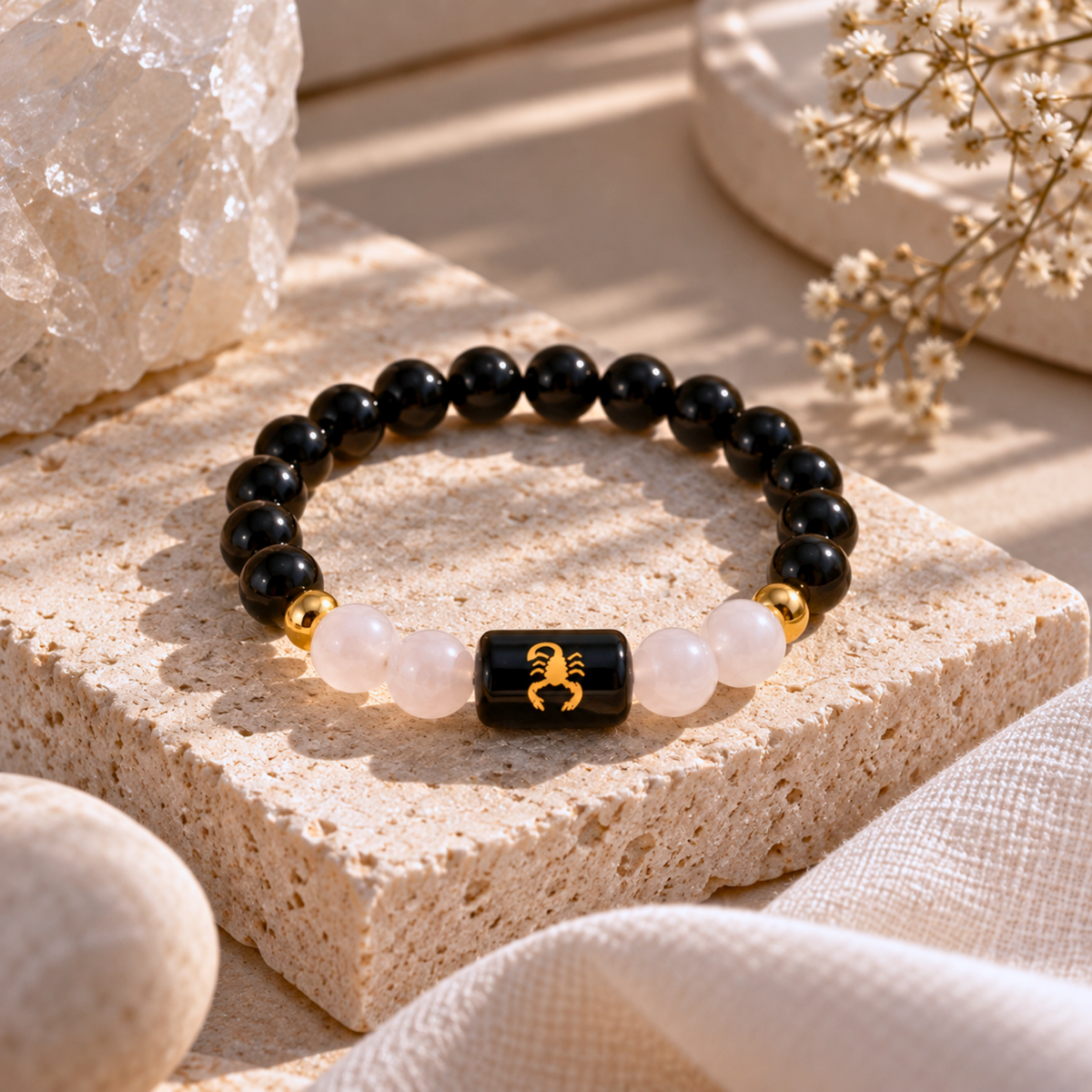 Scorpio Zodiac Crystal Bracelet - Obsidian and Moonstone
