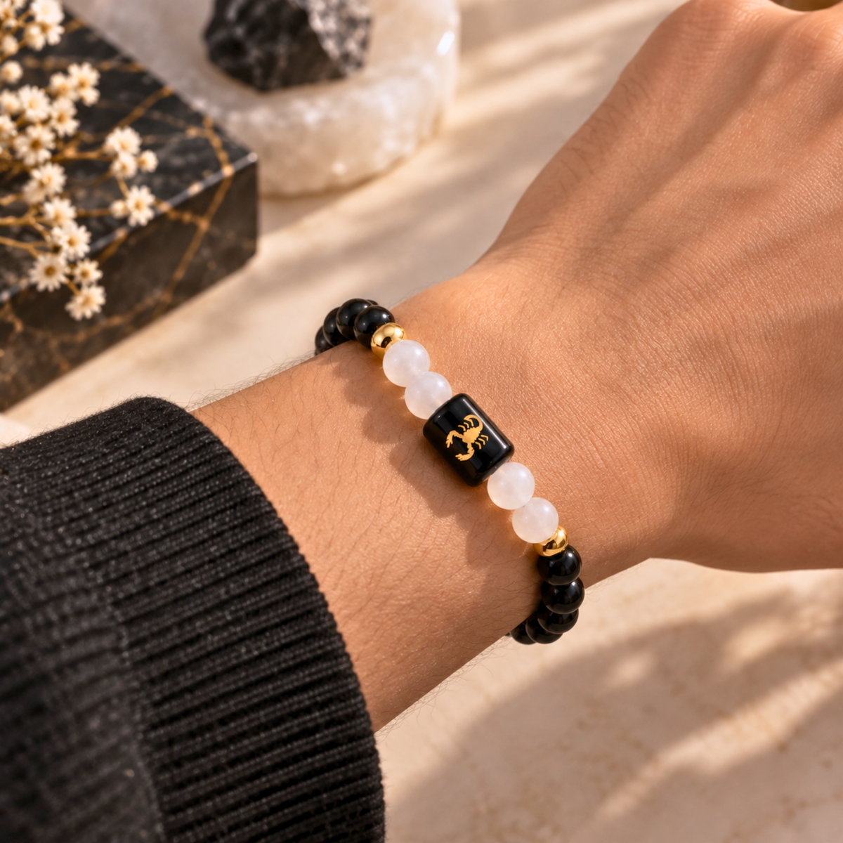 Scorpio Zodiac Crystal Bracelet - Obsidian and Moonstone