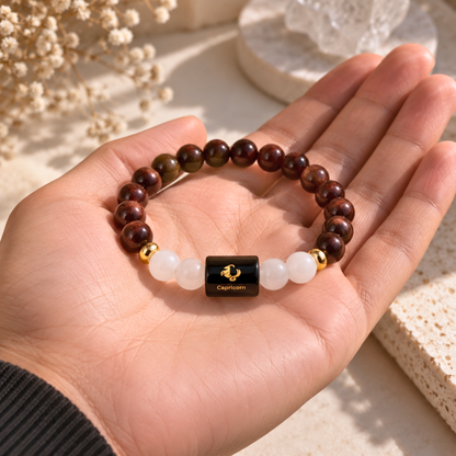 Capricorn Zodiac Crystal Bracelet - Garnet and Mother of Pearl