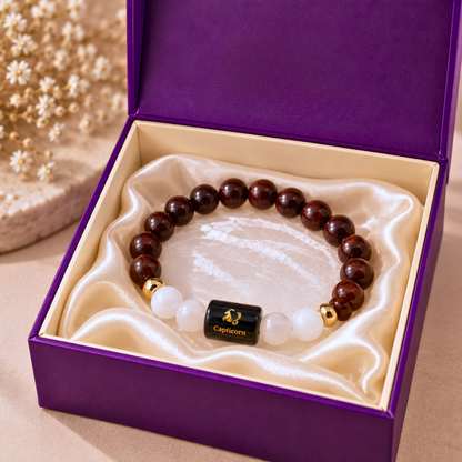 Capricorn Zodiac Crystal Bracelet - Garnet and Mother of Pearl