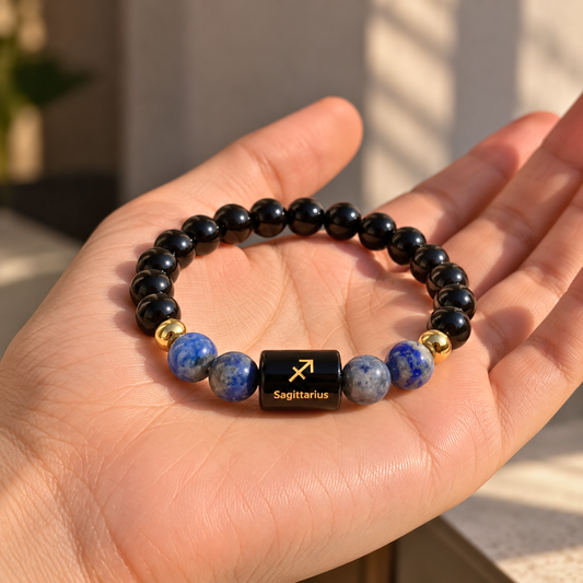 Sagittarius Zodiac Crystal Bracelet - Obsidian and Sodalite
