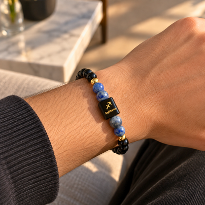 Sagittarius Zodiac Crystal Bracelet - Obsidian and Sodalite