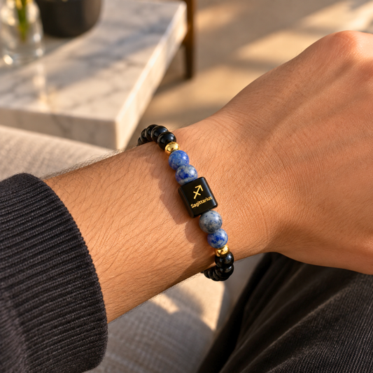 Sagittarius Zodiac Crystal Bracelet - Obsidian and Sodalite