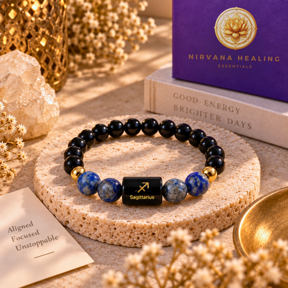 Sagittarius Zodiac Crystal Bracelet - Obsidian and Sodalite