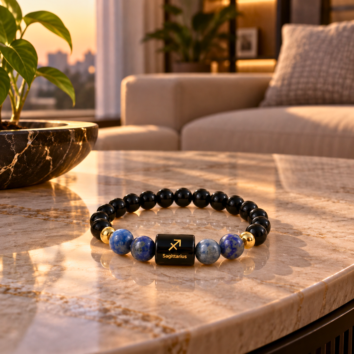 Sagittarius Zodiac Crystal Bracelet - Obsidian and Sodalite